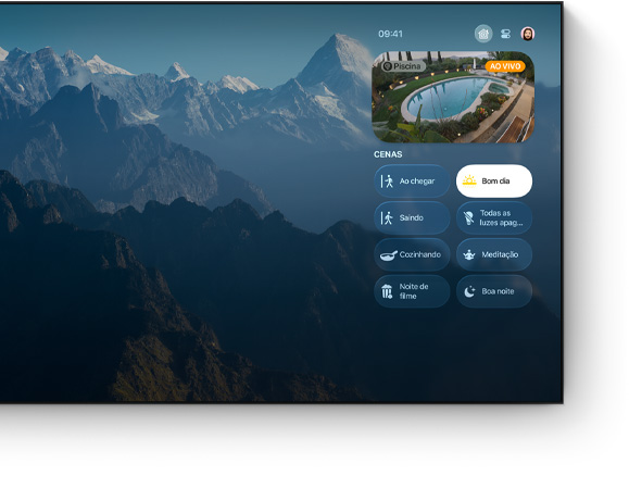 Interface da central de controle da Apple TV 4K em uma TV de tela plana.