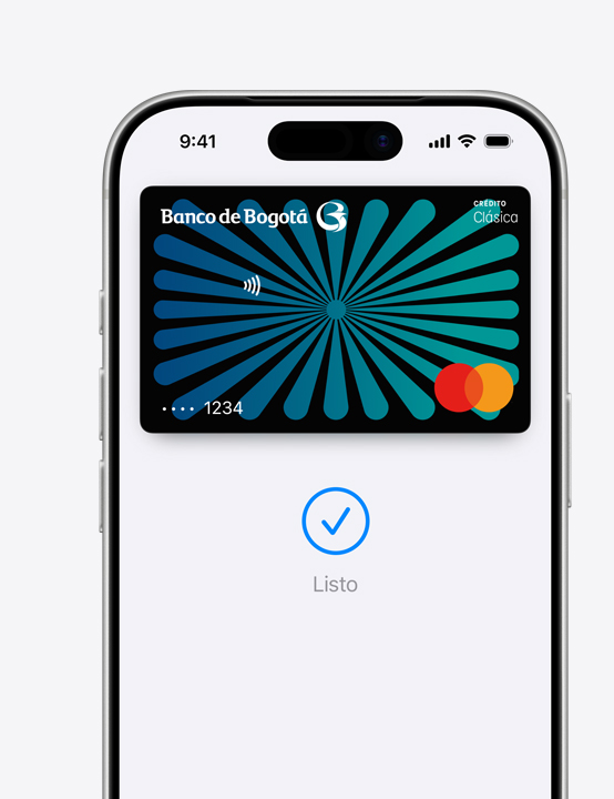 Pantalla de un iPhone, se ve una Mastercard siendo usada para pagar con Apple Pay