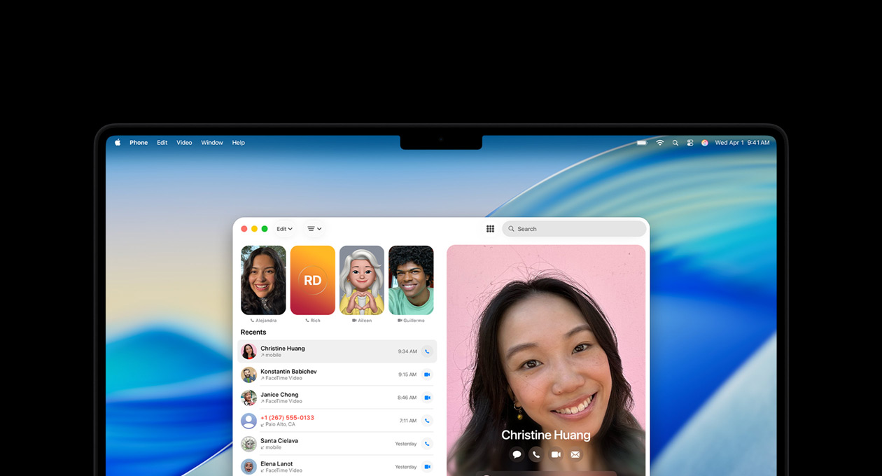 Ein MacBook Pro Display zeigt die Telefon App.