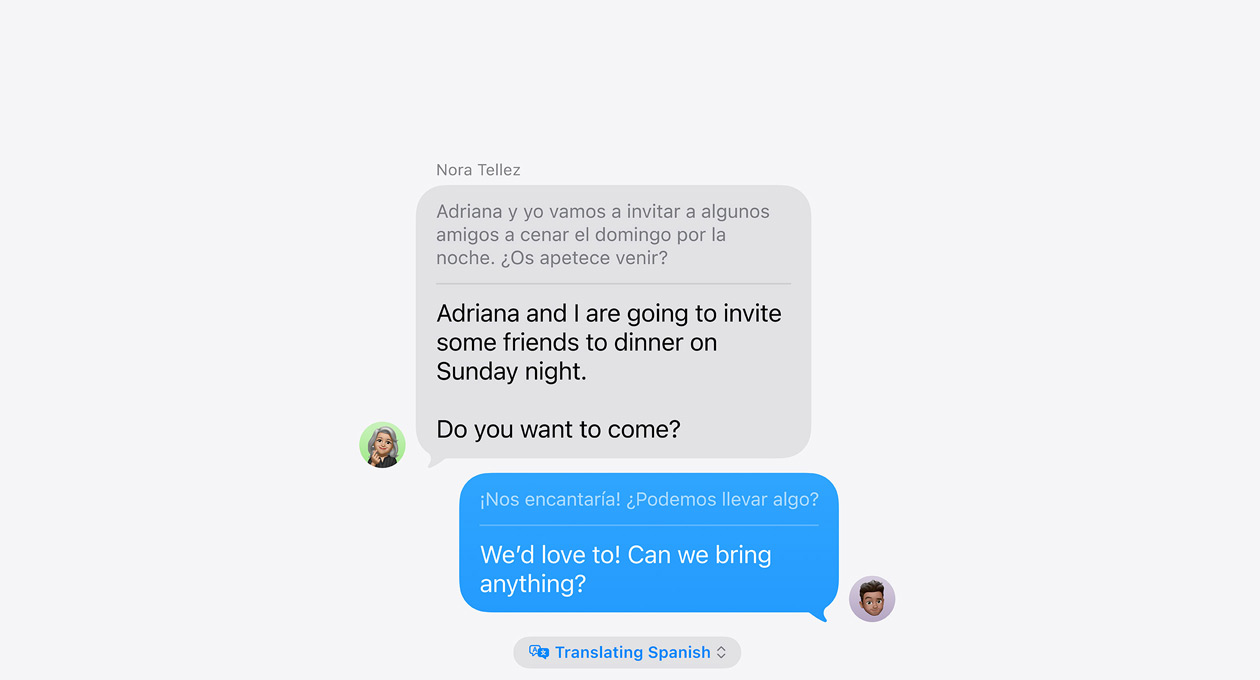 Livekäännös Viesteissä, näkyvissä esimerkki automaattisesta käännöksestä espanjan ja englannin välillä