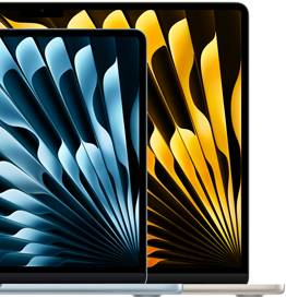 Two MacBook Air laptops demonstrating relative sizes of displays: 13.6 inches and 15.3 inches, measured diagonally