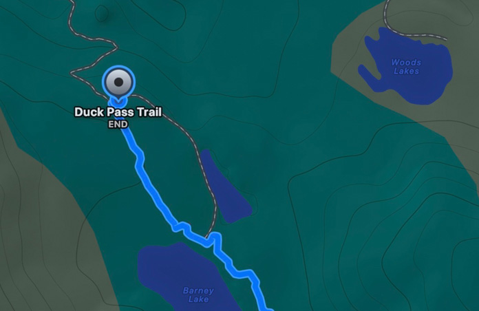 Mapa s vlastní trasou, odhadovaný čas a vzdálenost do cíle