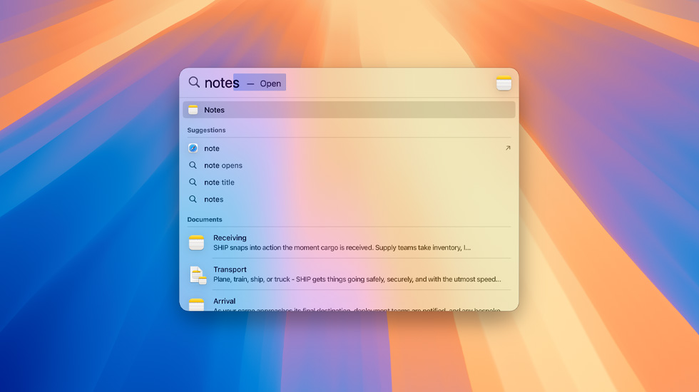 Recherche de notes via Spotlight.