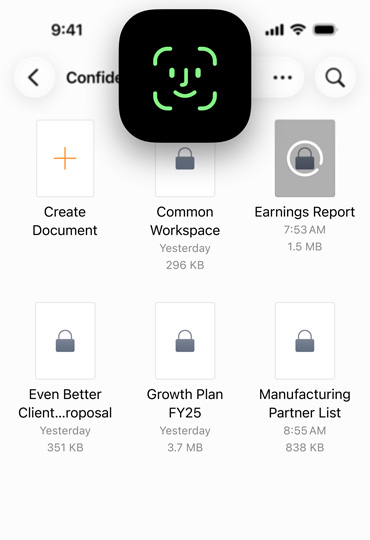 iPhone screen shows Pages with Face ID icon in front to demonstrate how to securely unlock a device