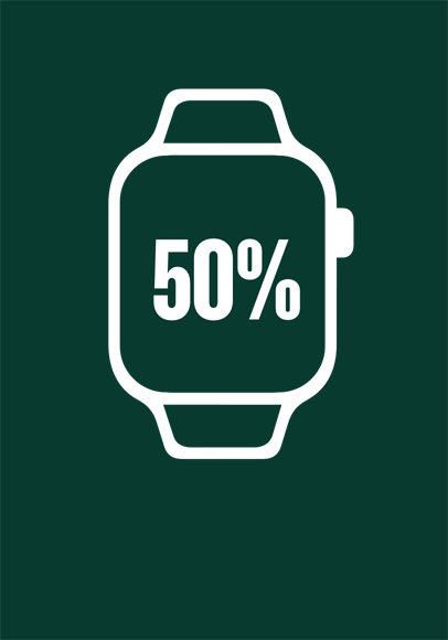 Apple Watch illustration, green outline reduced to half to indicate 50 percent