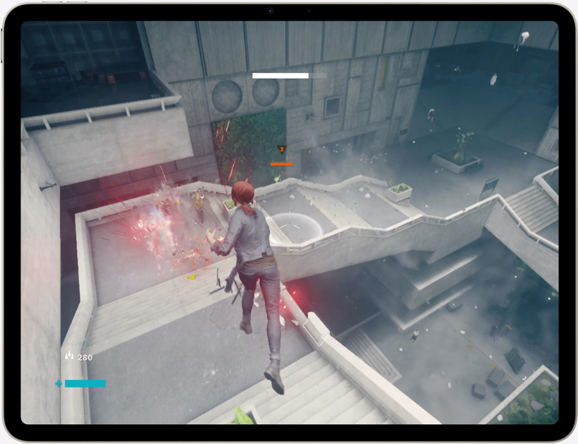 Cena de um jogo no iPad Air, jogo de ação Control