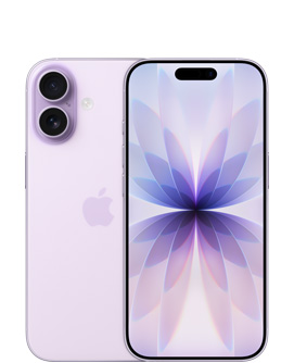 iPhone 17 u boji lavande, prikaz stražnje strane, sustav s dvojnom kamerom Fusion u gornjem lijevom kutu, logo Apple po sredini, prikaz prednje strane, Dynamic Island centriran pri vrhu