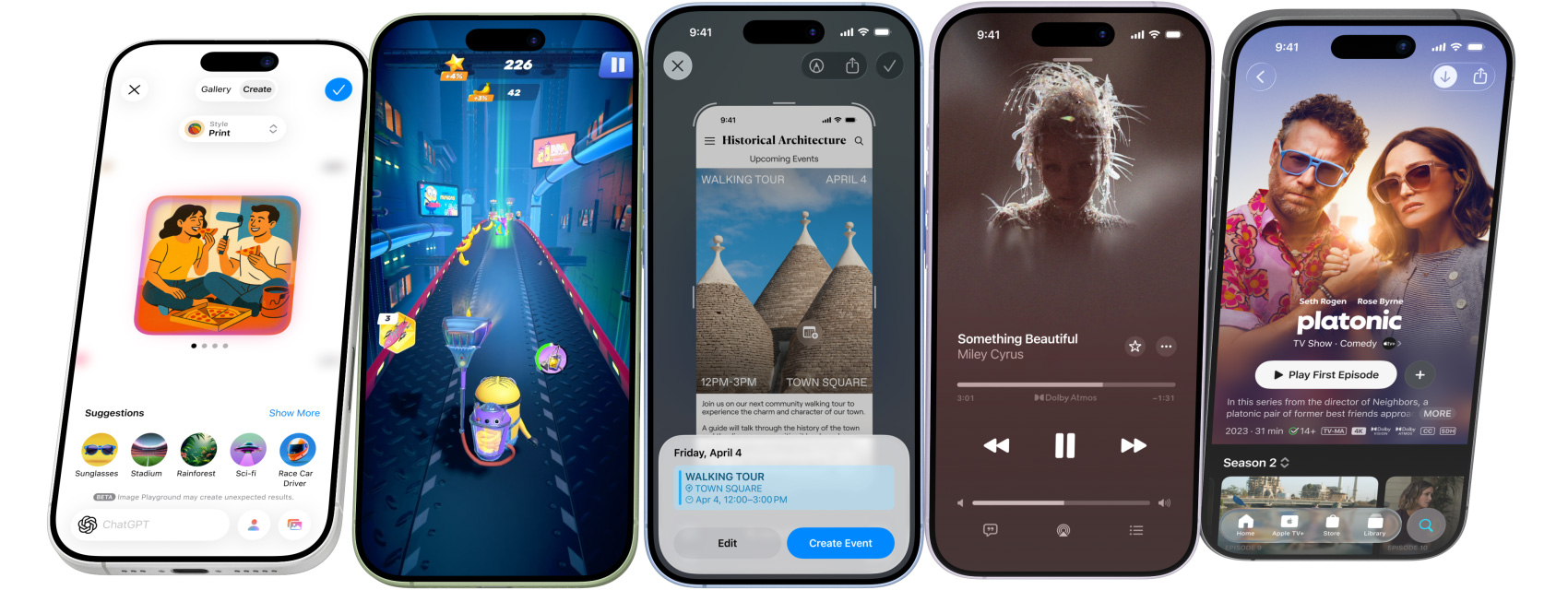 Uređaji iPhone 17 se okreću po vodoravnoj osi, zaustavljajući se na ekranima koji prikazuju značajke iPhonea
