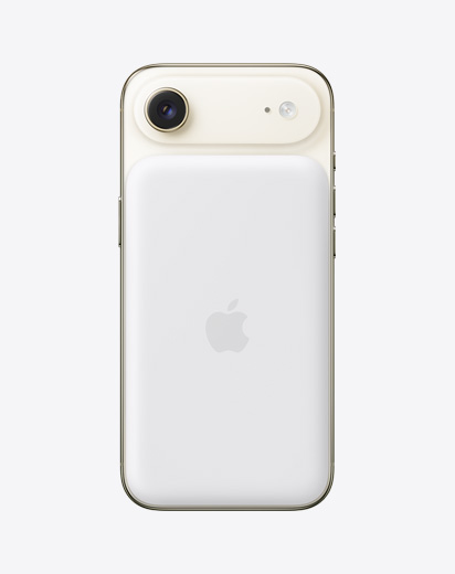 iPhone Air, back exterior, Light Gold colour, with MagSafe Battery attached