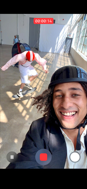 iPhone Air, front exterior, Ultra-stabilised video feature in use, capturing an action video