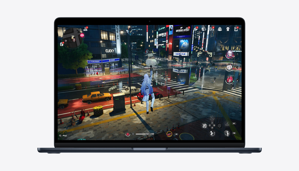 Écran d’un MacBook Air affichant un jeu pour illustrer les capacités de la puce M5