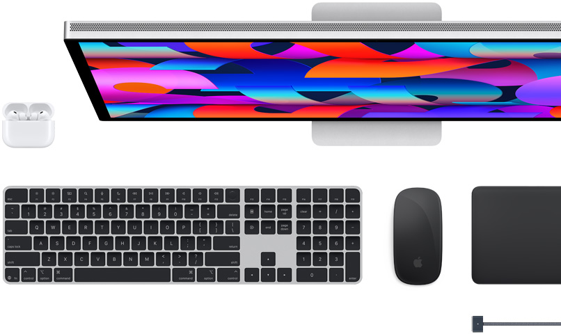 Accessoires Mac : AirPods, Studio Display, Magic Keyboard, Magic Mouse, Magic Trackpad, câble de charge MagSafe