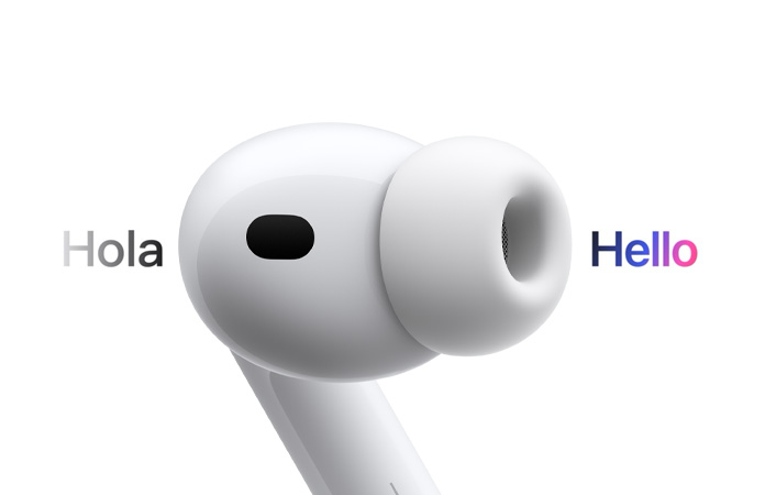 AirPods Pro 3 Ohrhörer zeigt die Live Übersetzung aus dem Spanischen ins Englische