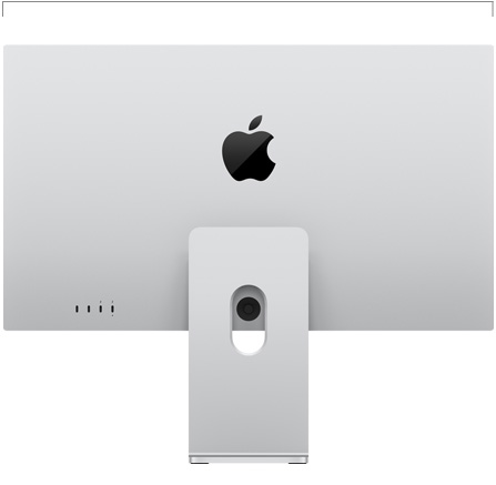 Studio Display XDR ar statīvu, kuram ir regulējams slīpums un augstums, skats no aizmugures, redzams platuma mērījums